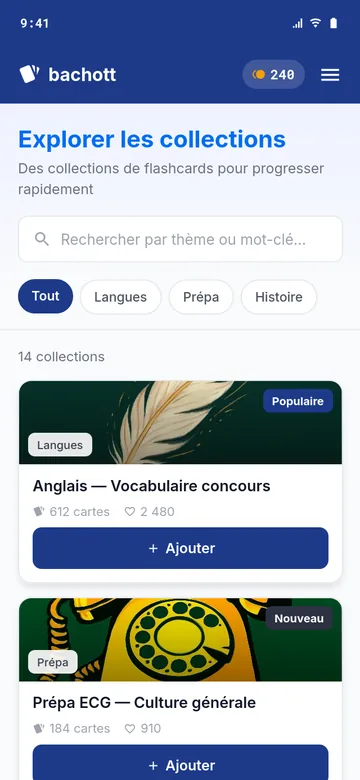 Écran Bachott de choix des thématiques